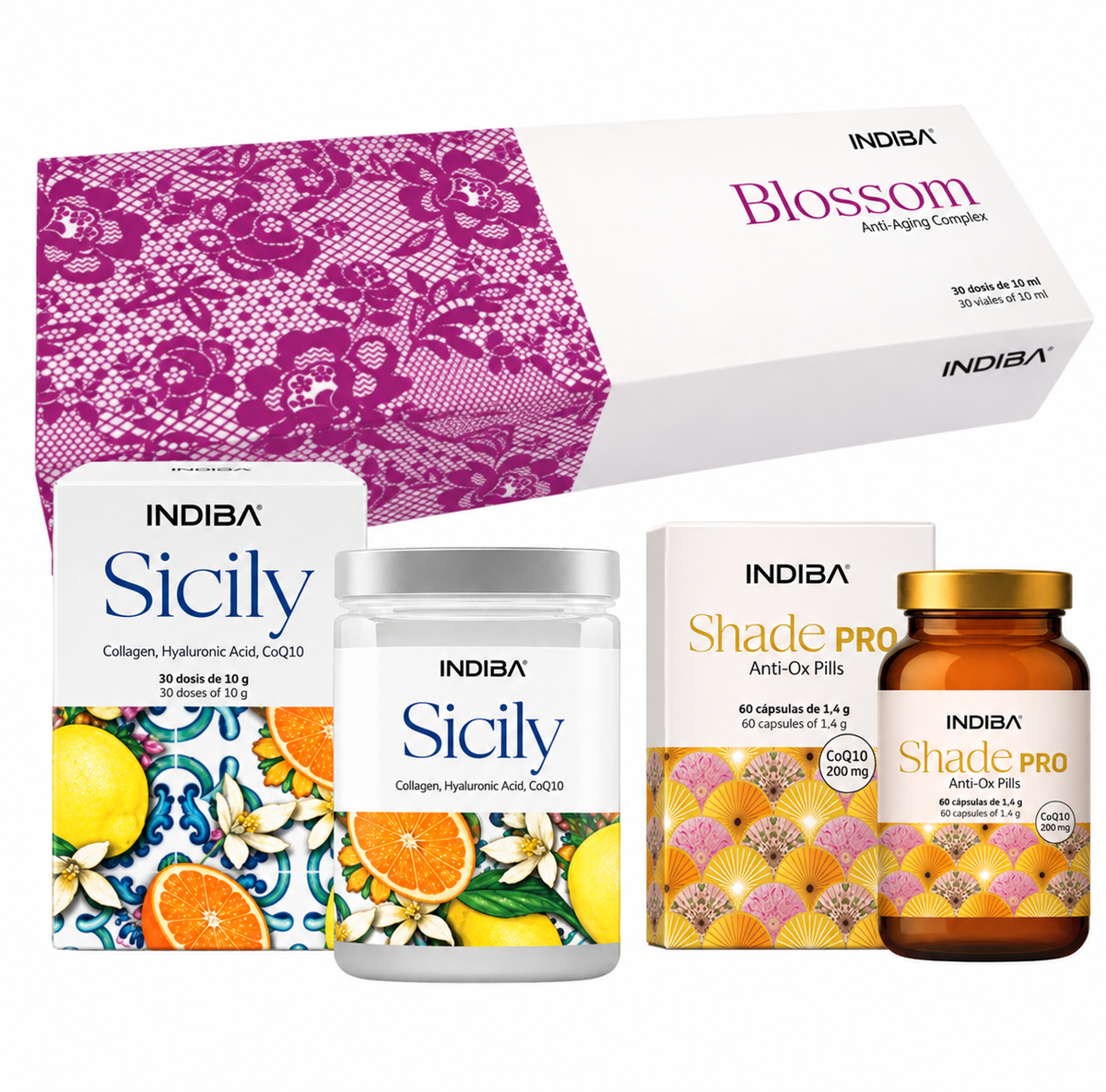 Pack INDIBA Antienvelhecimento | Blossom + Sicily + Shade PRO