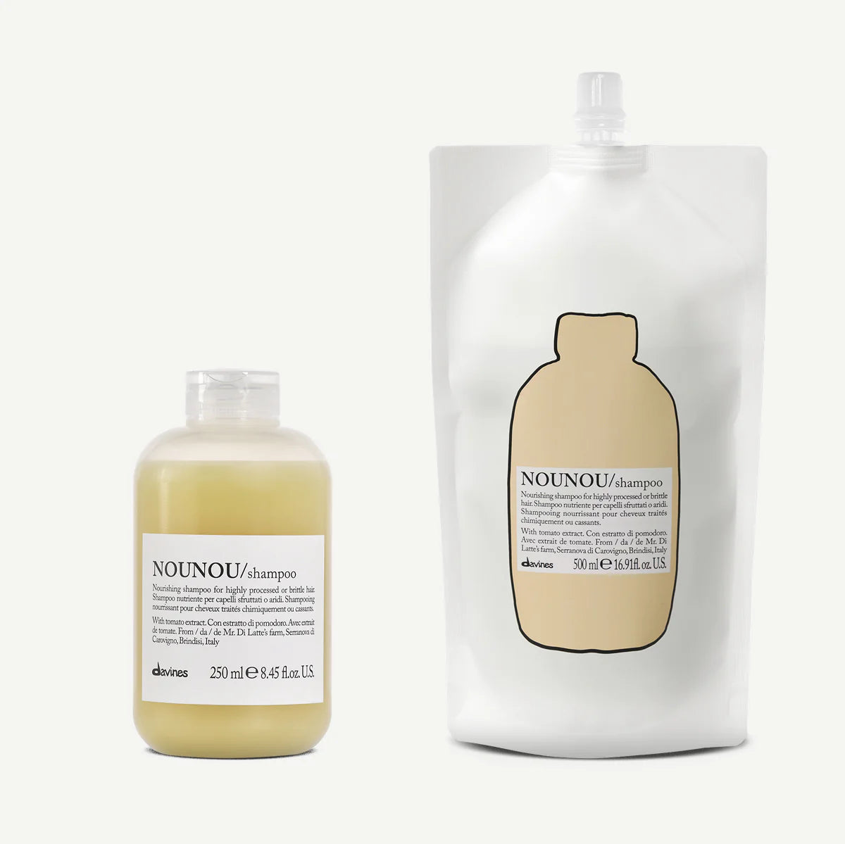 Nounou Refill 500ml + Recarga 250ml Champú nutritivo para cabello muy procesado o quebradizo