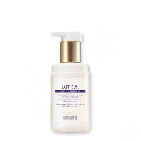 Lait Embryonnaire Visage EV 150 ml de Biologique Recherche, leche limpiadora facial suave indicada para pieles sensibles, deshidratadas o reactivas.
